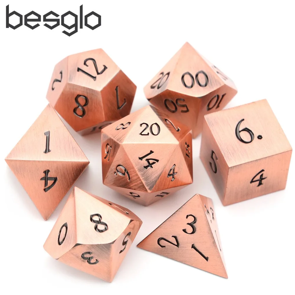 Kopen Klassieke Briljante Koper Metalen Dobbelstenen met Zwarte Dobbelstenen Zak Compatibel met D D, RPG Gaming en Tafelblad Spellen Standaard 16mm