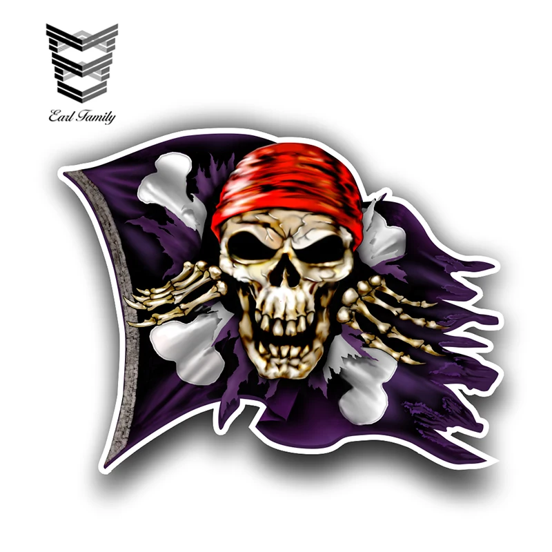 

EARLFAMILY 13cm x 10.9cm Jolly Roger Pirate Skull & Crossbones Flag Decal Flag Car Stickers Auto Motorcycle Decals Accessories