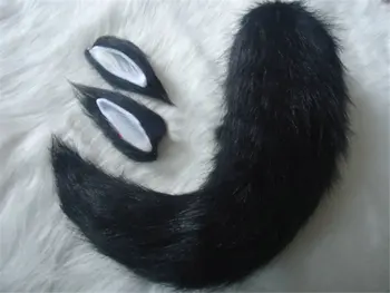 

Halloween Party Fox Tail Ear Sexy Animal Tail Anime Cosplay Accessories Free Shipping Style Able Pure Black Tail + Ears