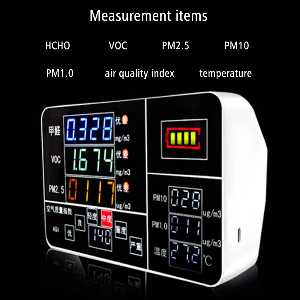 

9-in-1 Digital Portable Accurate Air Quality Monitor Tester HCHO VOC PM2.5 PM10 PM1.0 Detector Air Quality Analyzer Thermometer