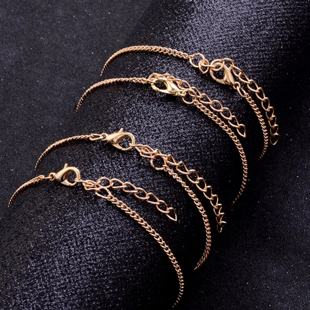 Charming Luxury Crystal Hollow Heart Bracelet Romantic Gold Color Hand Chain Elegant Women's Jewelry Bride Wedding Gifts 4pc/Set