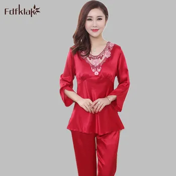 

XL XXL Plus Size Pajama Sets women 2017 New V-Neck Homewear Silk Pajamas Summer Pijamas Women Sleepwear Sets Home Clothes E1097