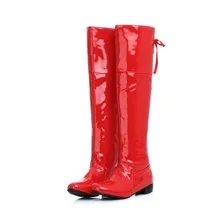 Г. новые сапоги, высокие сапоги из лакированной кожи, Сапоги выше колена с бантом сзади, женская обувь на танкетке, черный, белый цвет, большие размеры 47-34