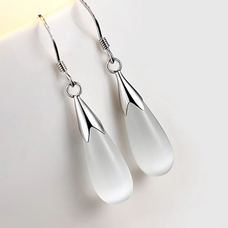 

Korea Style Women Synthetic Opal Water Drop Earrings Jewelry Silver Natural Crystal High-end Small Goods Trendy Dangle Earrings