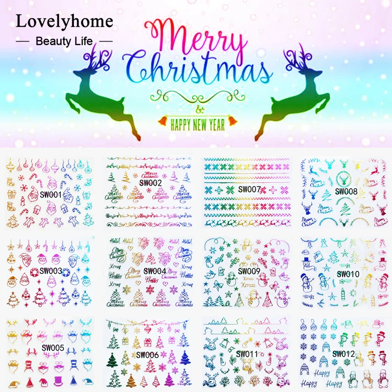 

3D Nail Art Sticker Decals Rainbow Colorful Nail Wraps Tips Decoration Manicure Tool Xmas Christmas Tree Snowflake Santa Candy