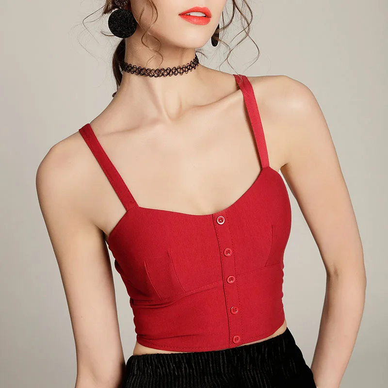 

Crop Top Women Camis Halter Top Women Camisole Summer Sexy Sleeveless Slim Low Chest Button Tank Top BTS Roupas Femininas