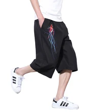 Длинные Вышивка черный для мужчин шорты для женщин плюс размеры свободные летние хип хоп бермуды Masculina спортивные брюки 60D0004