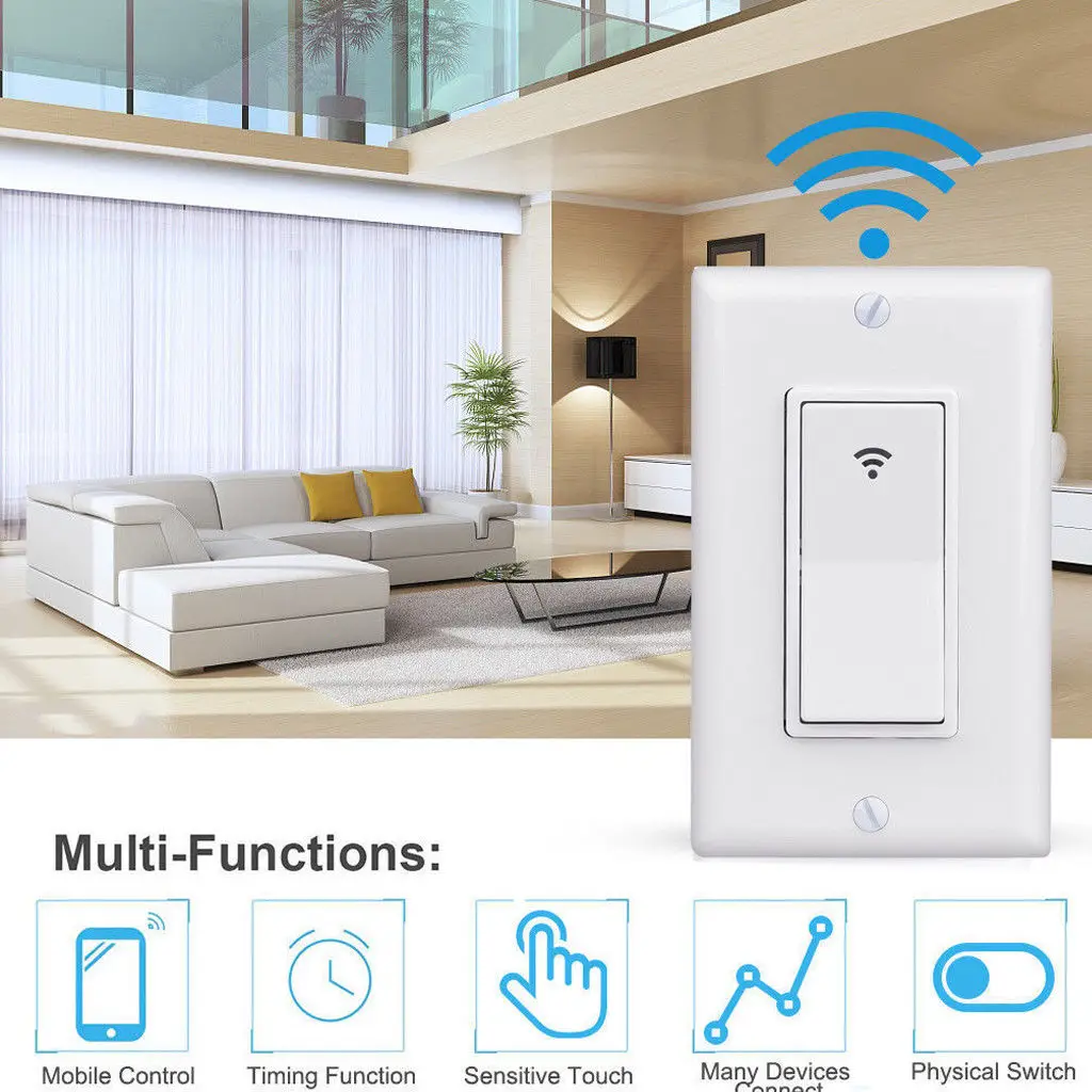 

Smart WiFi Switch In Wall Voice Control Smart Light Switch Compatible For Amazon Alexa Google Home