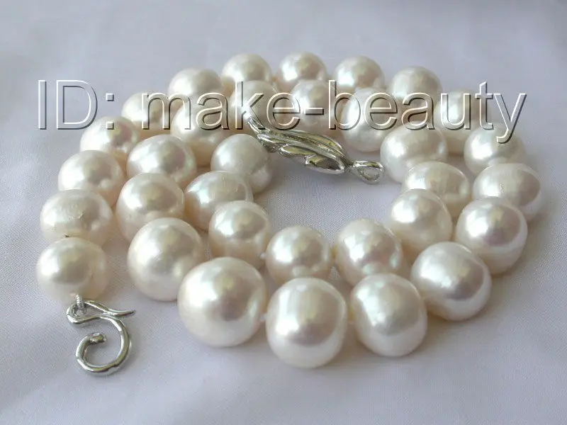 

Free Shipping >>>>>stunning big 15mm round white freshwater cultured pearl necklace h738
