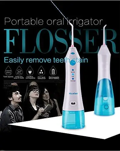 Pwhite Flosser-Профессиональный перезаряжаемый ирригатор для полости рта, водяной ирригатор, водный выбор, Стоматологический Ирригатор с 2 наконечниками