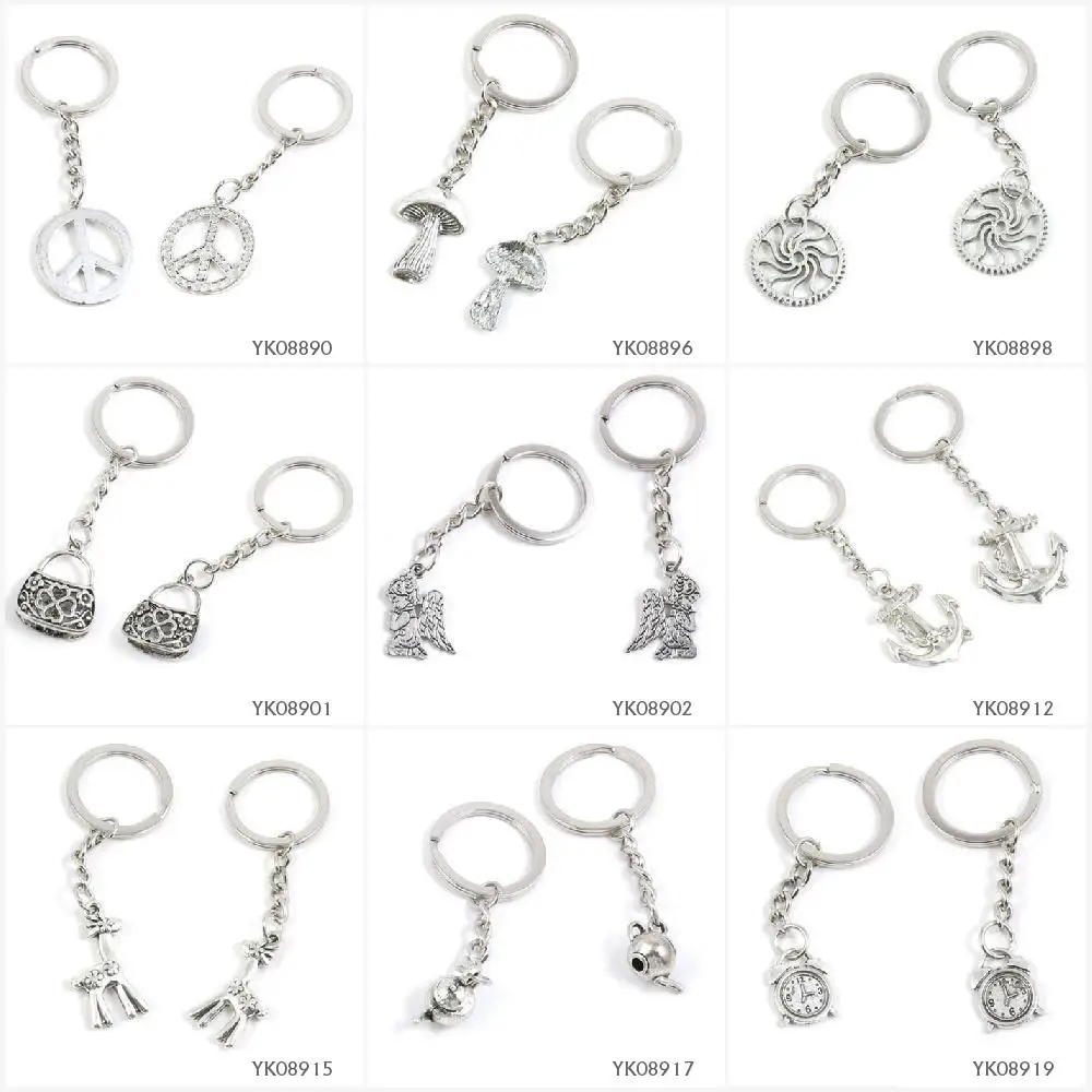 

Metal Antique Silver Keychain Keyring Keytag Key Chain Ring Anti War Signs Mushroom Gear Gearwheel Hand Bag Handbag Angel Cupid