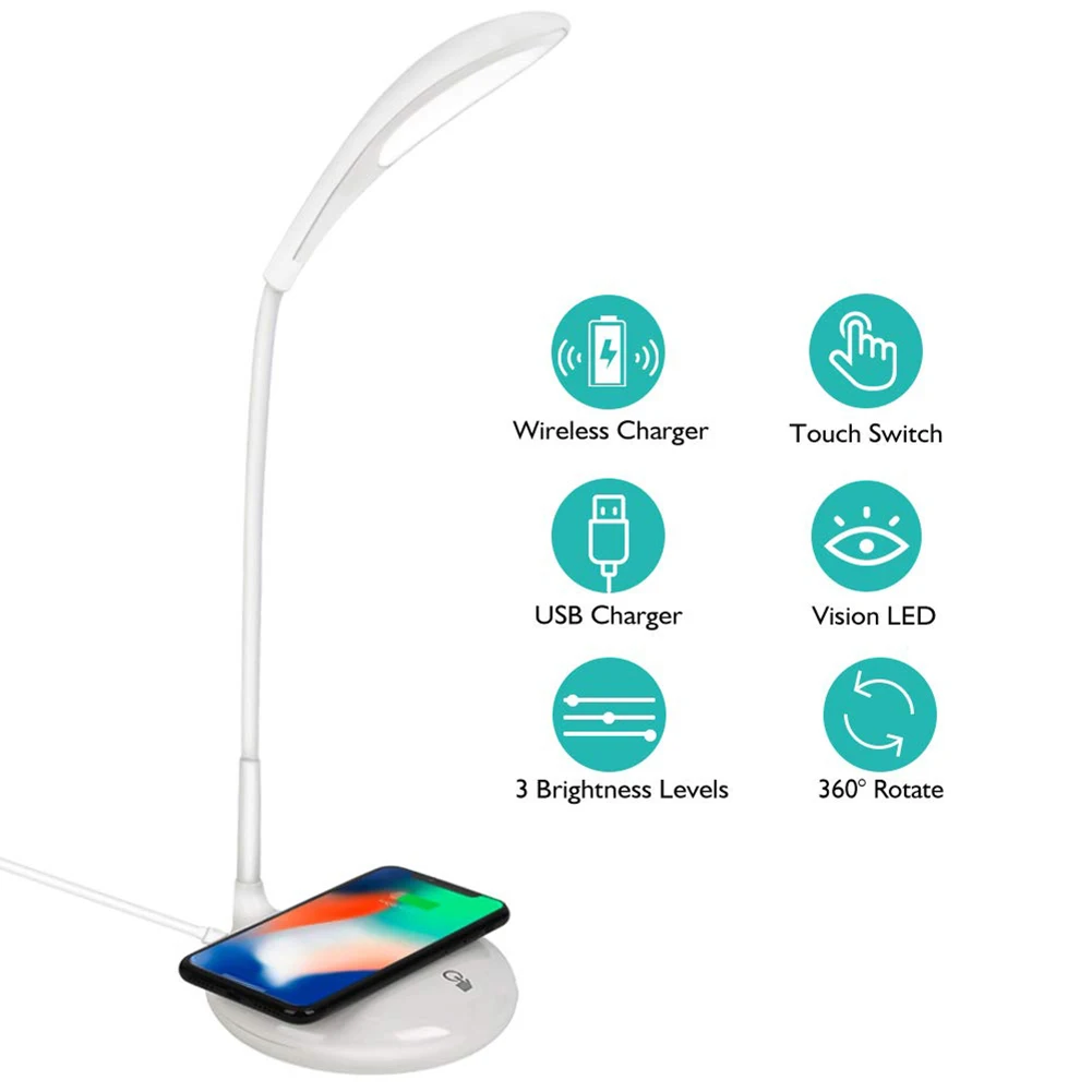 

New LED Desk Lamp with Wireless Charging Function Adjustable 3 Brightness Levels Eye-caring Table Lamps SF66