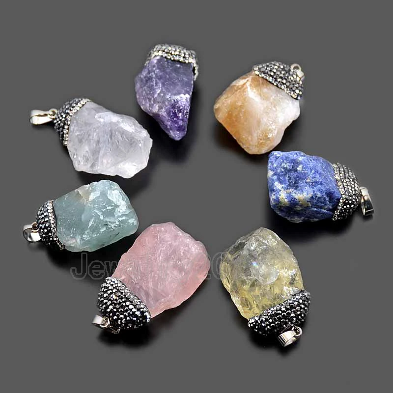 

10PCS/Lot Natural Unpolished Gem stone Rhinestones Healing Reiki Chakra Nugget Pendant Beads Diy Jewelry Making Wholesale