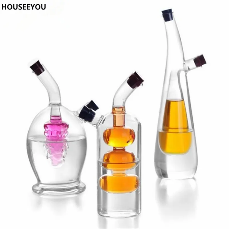 Double Layer Glass Oiler Oil and Vinegar Seasoning Container Gravy