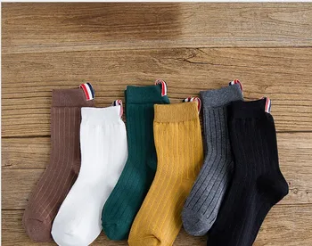 

Four Seasons Middle Tube Pure Female Socks Embroidery Stripes Hosiery College Style High Quality Women Socks 6pair/lot