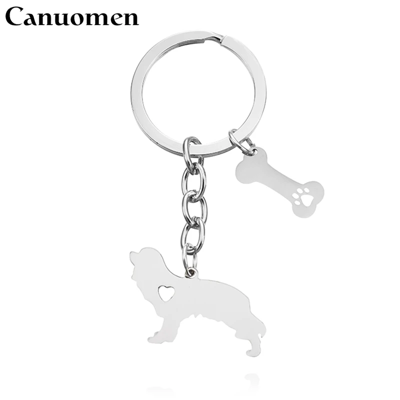 

Canuomen King Charles Spaniel Pet Dog Keychain Bone Hollow Claw Stainless Steel Keyrings Car Key holder Fashion Gifts Jewelry