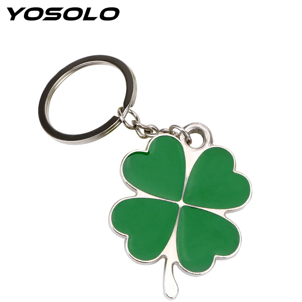 

YOSOLO Four-leaf Clover Key Rings Green Leaf Keychain Purse Bag Pendants Steel Stainless Lucky Key Chain Car Styling