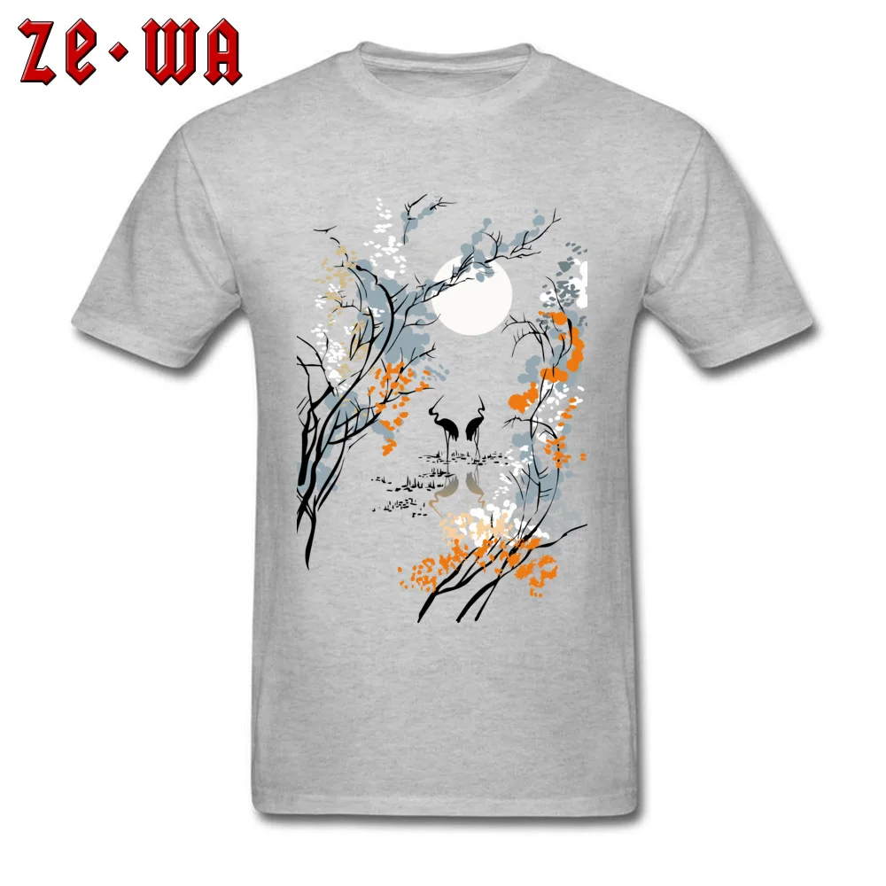 Graphic Men T-shirts Crewneck Short Sleeve 100% Cotton Fabric japan landscape painting tree Tops Tees Printed Top T-shirts japan landscape painting tree grey