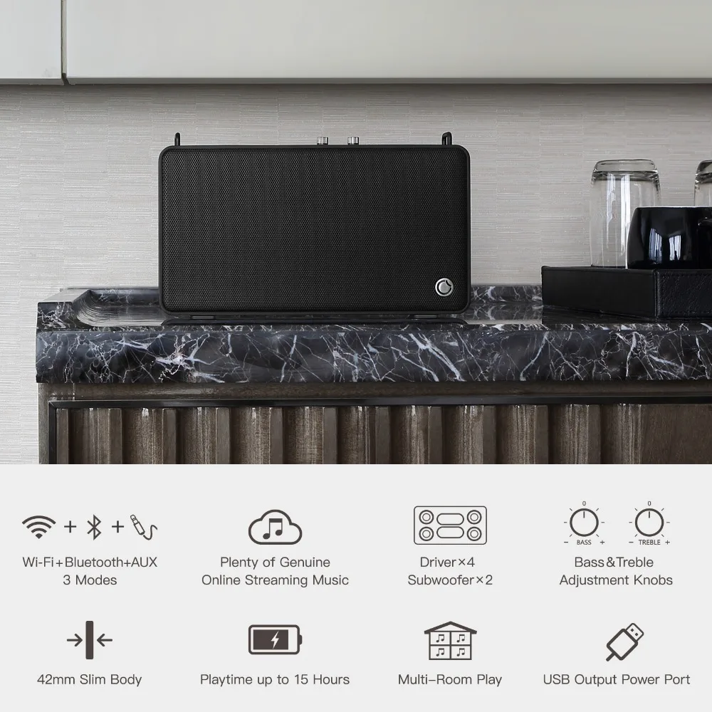 GGMM E5 Bluetooth Portable Speaker 20W Stereo Subwoofer Square Box HD Column Music Player Support V