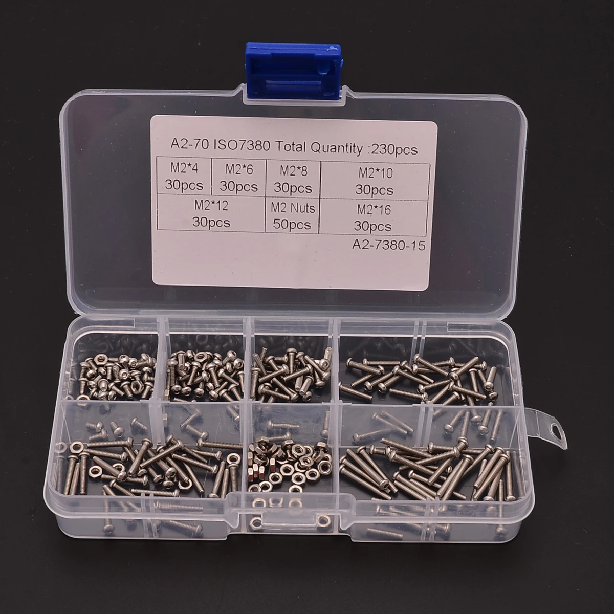 New 230Pcs M2 Stainless Steel Hex Socket Button Head Screw Bolts Nuts Assortment Kit With Box For Hardware Accessories