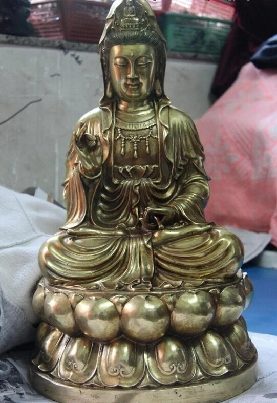 

USPS to USA S2965 Budhism Copper Bronze Gild Kwan-yin Guan Yin Boddhisattva Goddess Buddha Statue (B0328)
