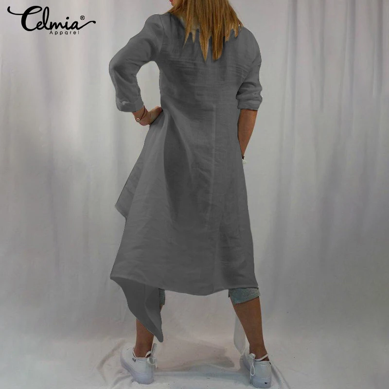 Plus Size Tunic Tops Celmia Women Retro Blouse 2019 Summer Asymmetrical Long Shirts Casual Loose So