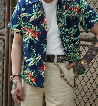 

Labour Union 50's Hawaii Aloha Shirts Hawaiian Mens Short Sleeve Casual Shirt Bamboo Print Camisa Masculina Summer Beach Tops