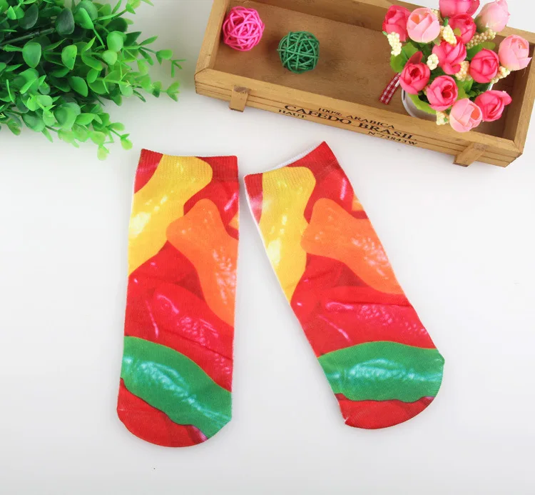 Разноцветные 3D носки женские носки с принтом еды Повседневные носки в стиле харакдзюку унисекс короткие носки 1 пара