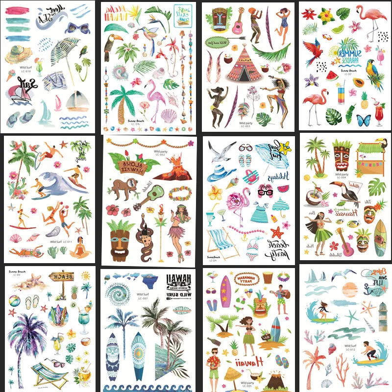 

Tropical Hawaii Party Decoration Wild Surf Temporary Tattoo Sticker Sunny Beach Mexican Birthday Party Decorations Wedding Decor