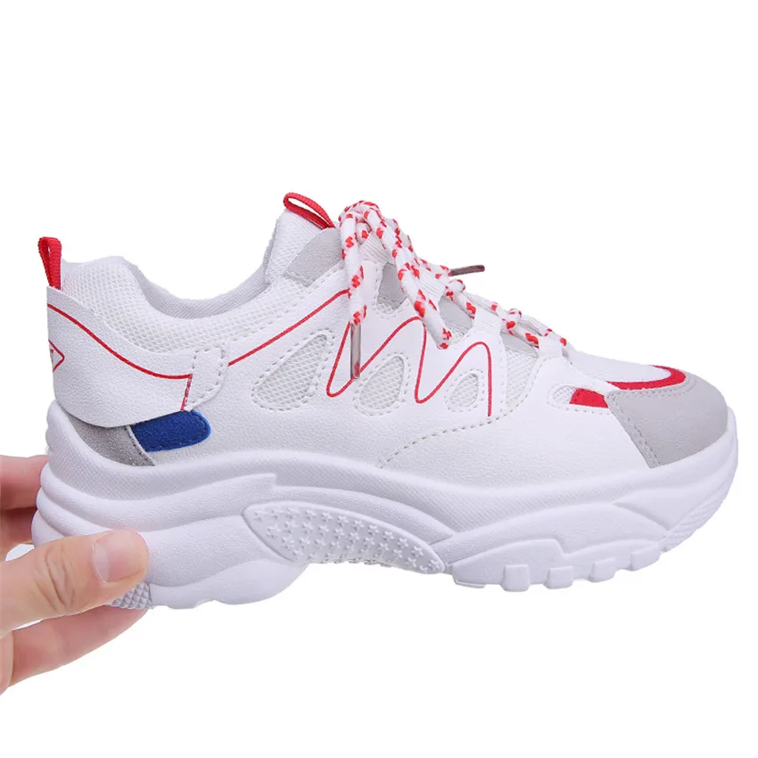 Platform Mesh Flats Women Trainers Breathable Lace-Up Shoes Woman Casual Skate Walking Flat Shoes Zapatillas Mujer