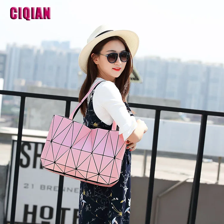 

NEW Matte Color Bag Women's Geometric Handbag Laser Plain Folding Diamond Bag girls shoulder shopping bag large Free Shipping