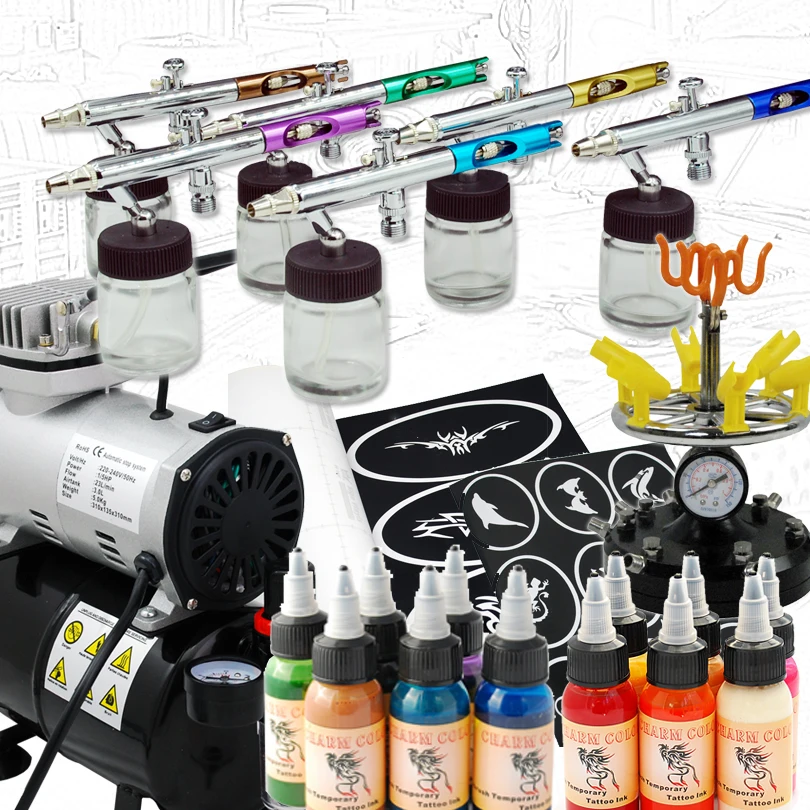 Ultimate Body Paint Body Makeup Airbrush Kit with 6 Airbrushes and 12