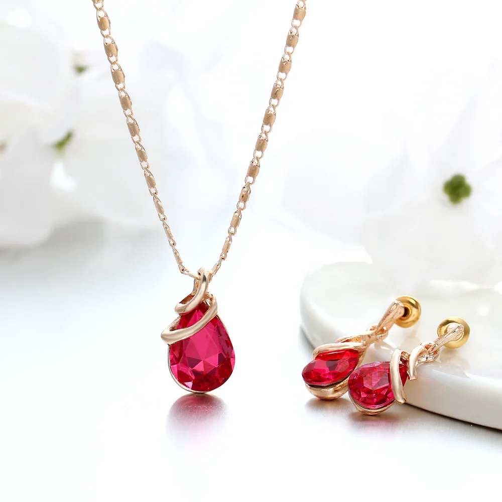 WKOUD сплава кристалла ожерелье серьги комплект 3 цвета jewellery наборы для женщин