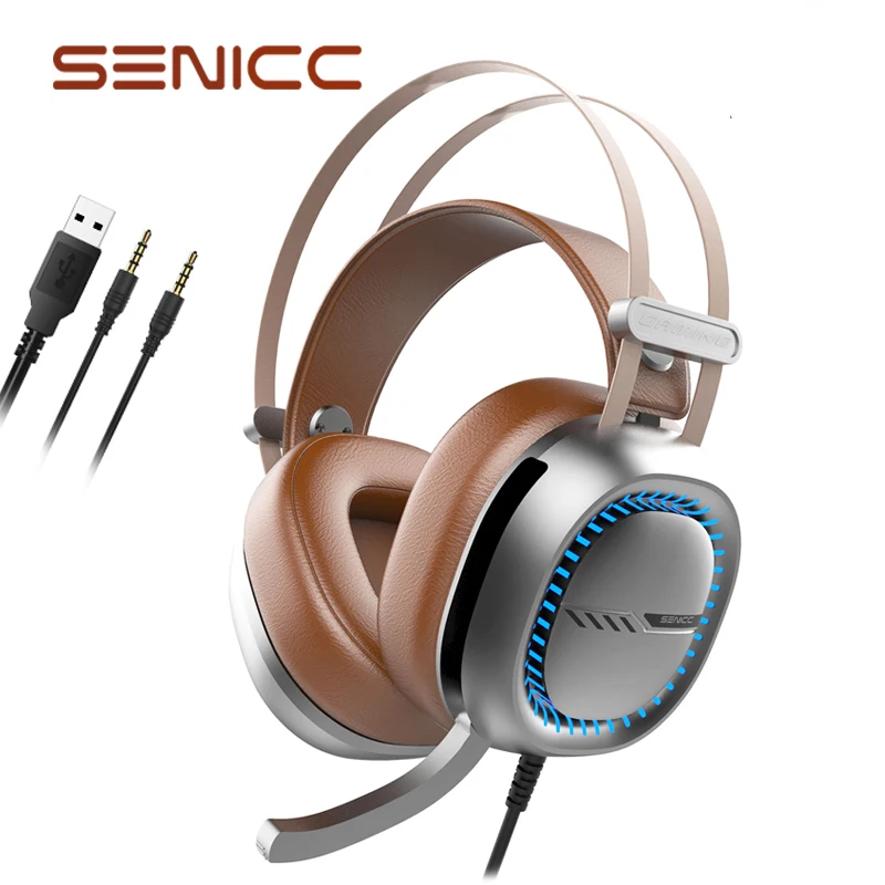 SENICC W245 светодиодный PS4 Игровые наушники с шумоподавлением игровая гарнитура с двумя разъемами 3,5 мм и USB разъемом компьютер