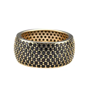 

Gold Color Copper Mirco Pave Black Cubic Zircon Cz Stone Hip Hop Ring All Iced Out Bling Bling Rings Size7/8/9/10/11