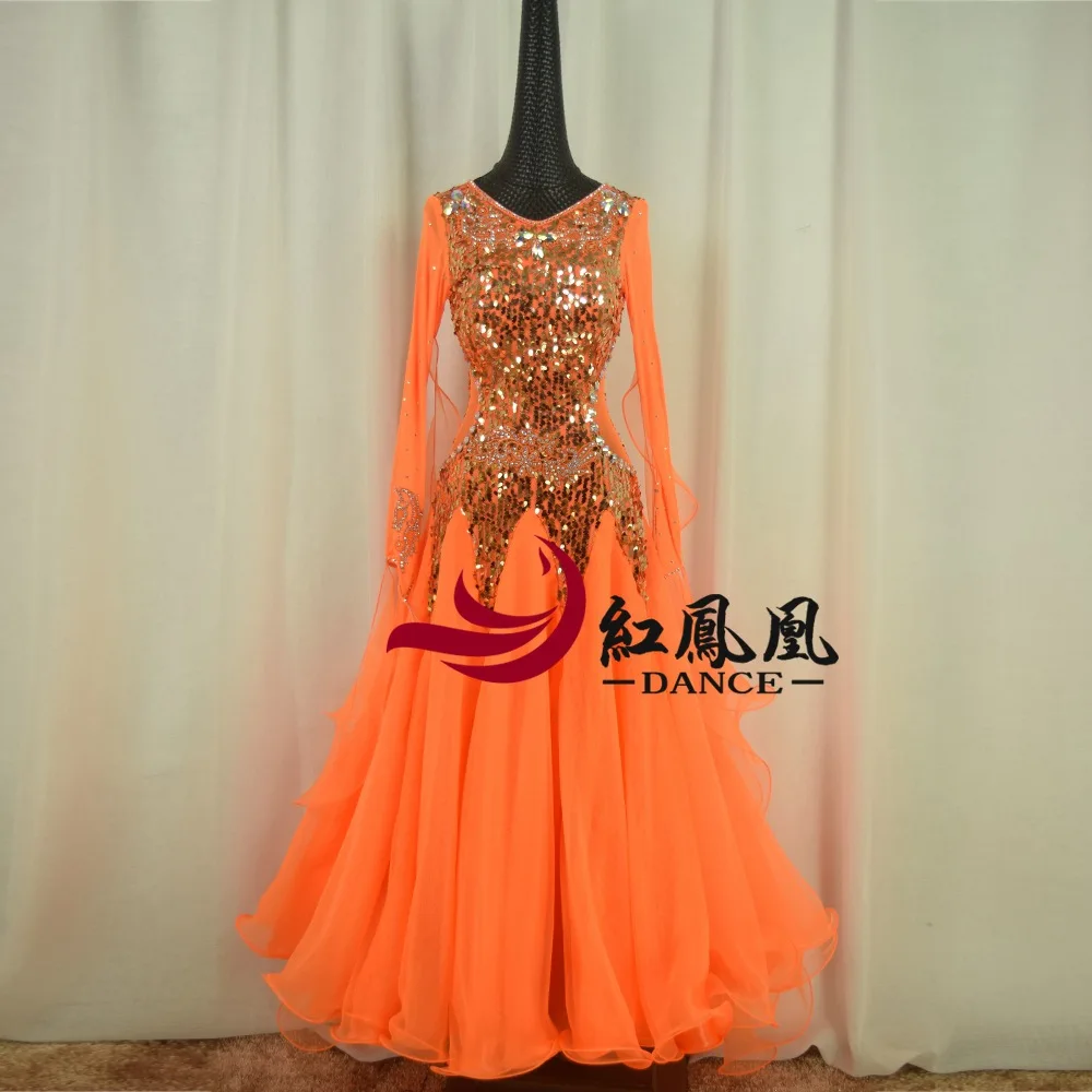 

Standard Ballroom Dress Women New Of 2018 Custom Made High-necked Long Sleeved Waltz Ballroom Dance Competition Dresses