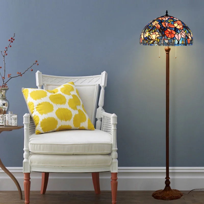 Арт-деко античный витражный большой винтажный скандинавский напольный светильник светодиодный для гостиной спальни роскошный напольный светильник - Цвет абажура: kapok