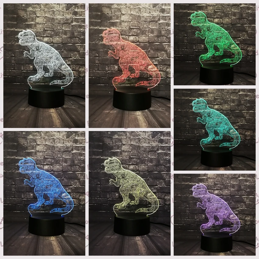 Парк Юрского периода светодио дный светодиодный ночник 3D Динозавр свет RGB 7 цветов Изменение USB База переключатель выставка малыш Рождество