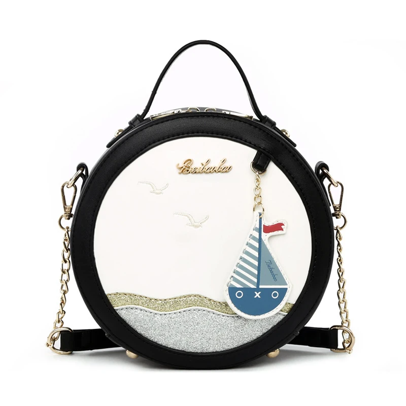 

Cute Love Handbag for Seaside PU Circular Totes Landscape Womens Handbags and Purses Tote Bags for Women