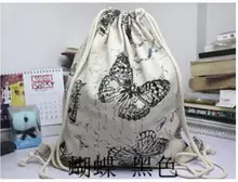 Summer butterfly Canvas Drawstring Backpack Super Thick Encryption Canvas Pocket Softback Shoulders Draw String Shopping Bag canvas drawstring colour block backpack