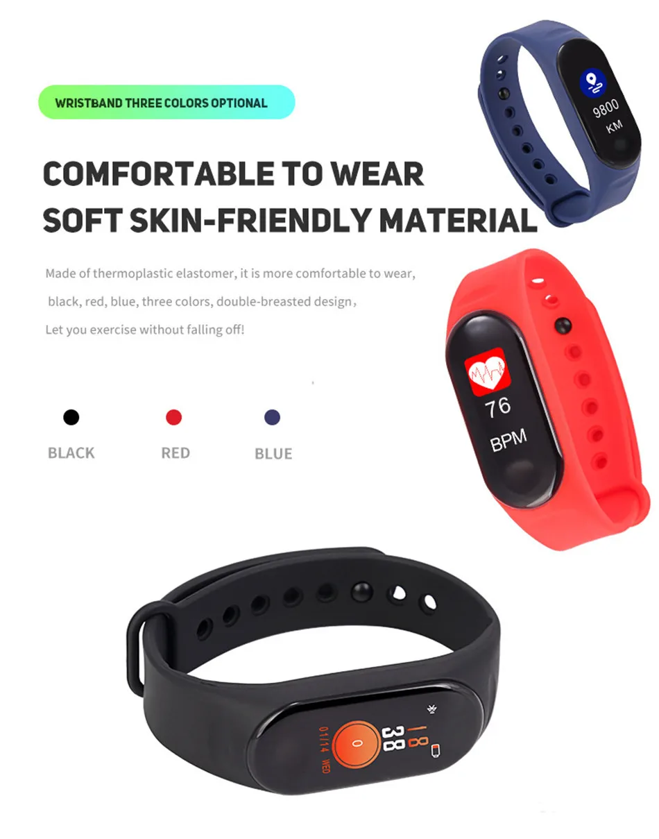 !ACCEZZ Smart Band Bracelet For Xiaomi Blood Pressure Measurement Colorful Screen Wristband Fitness Tracker M3 For IOS Android (4)