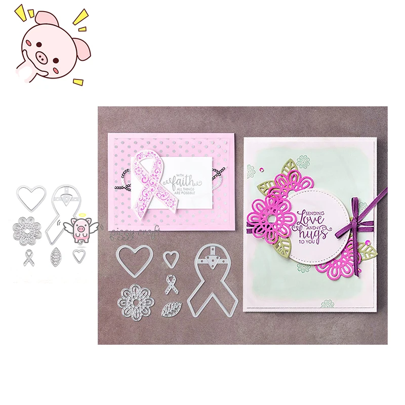 

PP Craft 6Pcs/lot Ribbon Courage Heart Flower Stencil Metal Cutting Dies Stencil for DIY Scrapbooking Album Embossing Paper