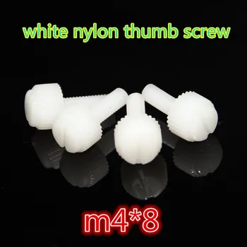

200pcs m4*8 PA66 white nylon slotted knurled head computer / PC hand tighten screw twist screw thumb screw / tornillos