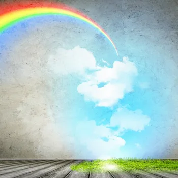 

Raibow Photography Background Outdoor Scenic White Clouds Wooden Floor Backdrops Cloth Fabric