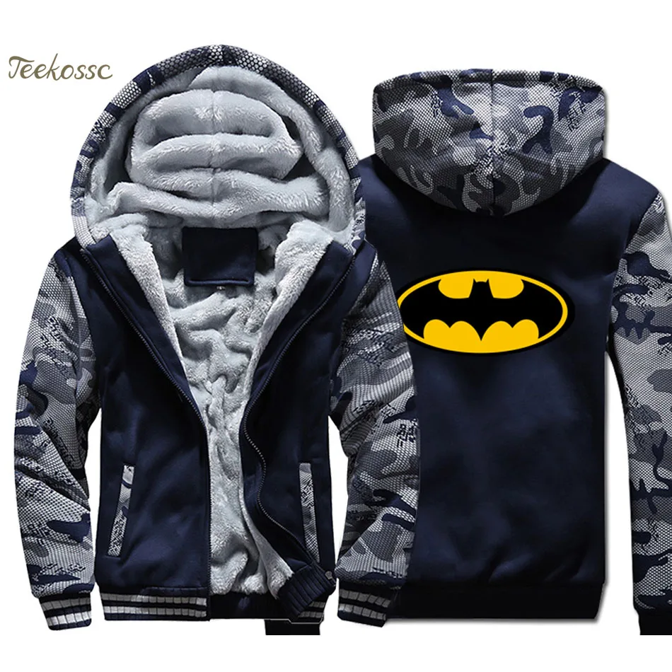 

Batman Hoodie Men Super Hero Hooded Sweatshirt Coat 2018 New Winter Thick Fleece Warm Camouflage Printed Jacket Brand Clothing