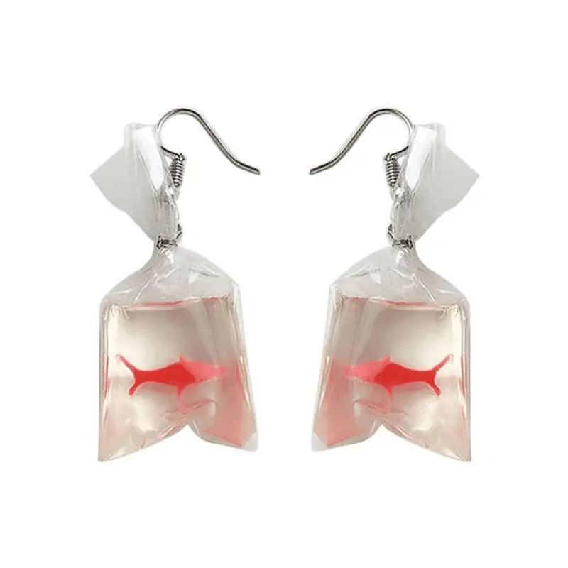 

Fish Swim Personality Funny Sack Goldfish Earrings Woman Pierced Ear Clip Weird