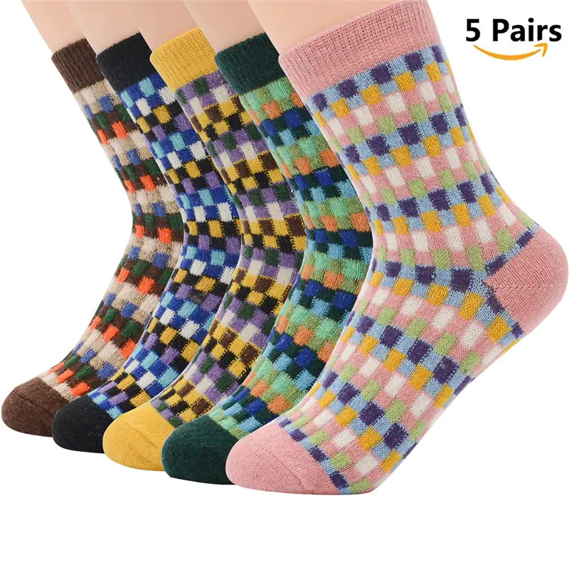 AZUE 5 пар утолщаются теплые носки для зимы вязать кашемир шерсть носки для девочек снежинка загрузки для мужчин/для женщин