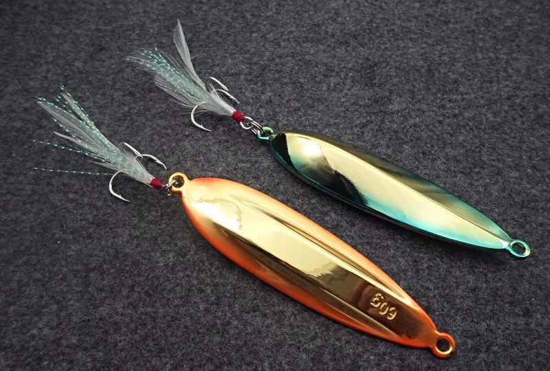 60g 94.7mm Long Shot Metal Fishing Lure Sea Monster Tackle Hard Spoon Bait with Feather