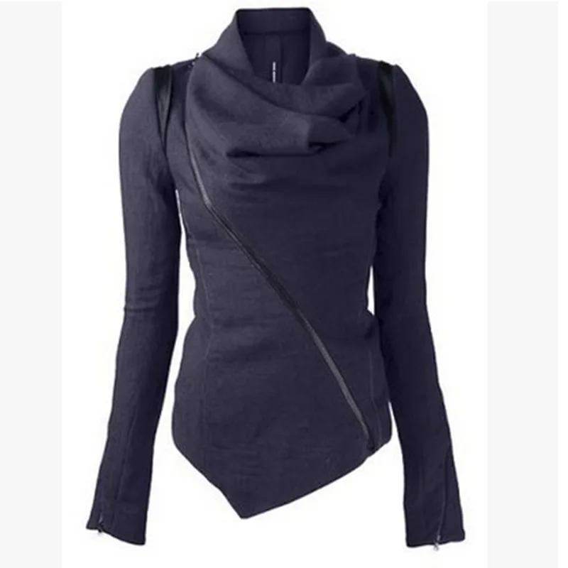 Best  Women Jackets Spring Autumn Zipper Asymmetrical Jacket Long Sleeve Coats And Jackets Scarf Collar W