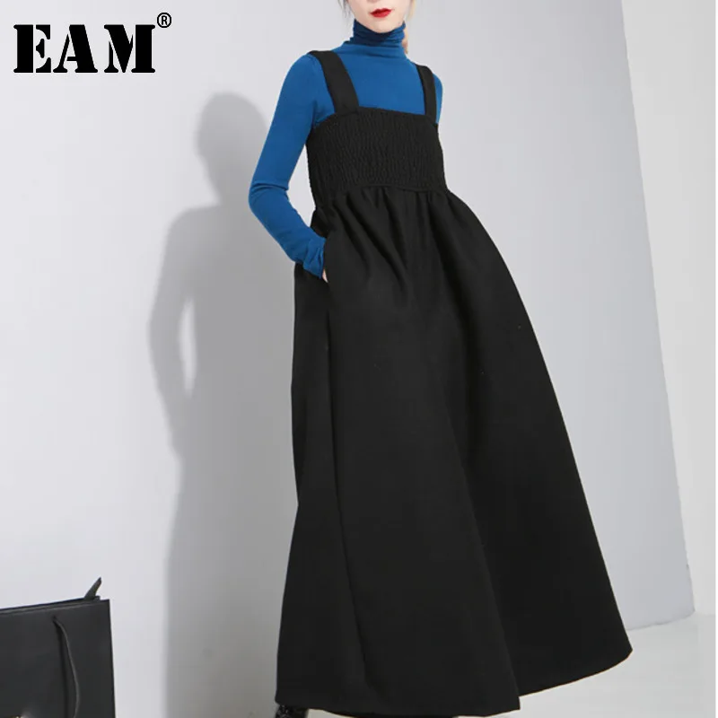 

[EAM] 2019 New Autmn Winer Loose Strap Vintage Pleated High Waist Ankle-length Wide Leg Pants Women Fashion Tide OB198